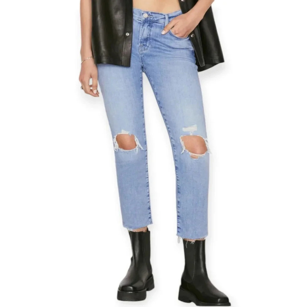Frame Le Garçon Crop Boyfriend Straight Leg Jeans in Cebu Rips 29